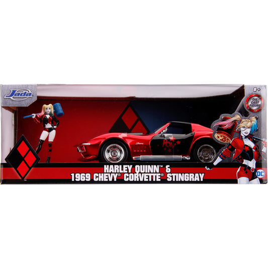 Jada DC 1969 Chevy Corvette Stingray 1/24 Diecast Vehicle With Harley Quinn Figure