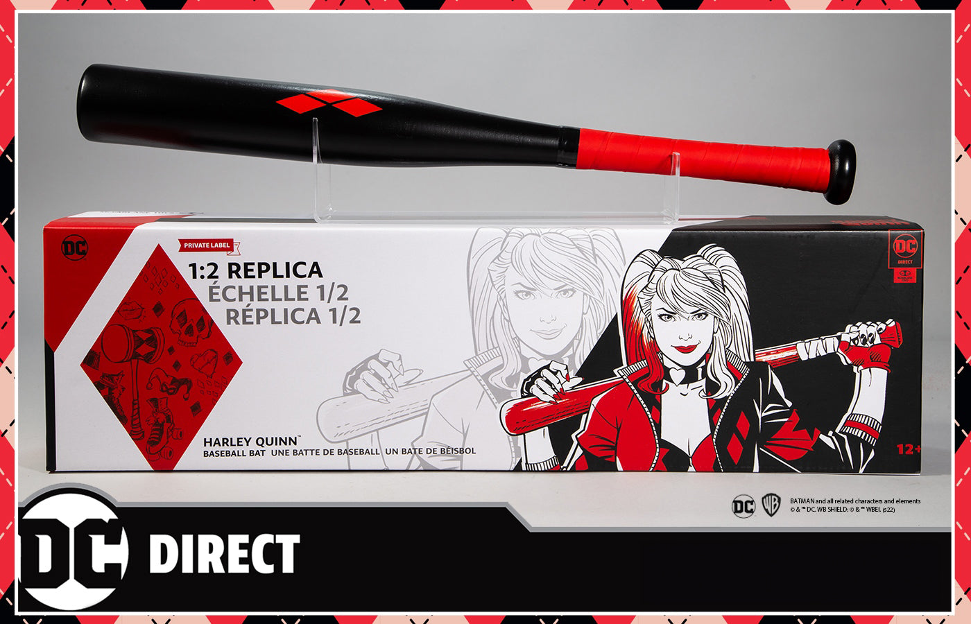 DC Harley Quinn 30th Anniversary Red/Black 1:2 Replica Baseball Bat by DC Direct