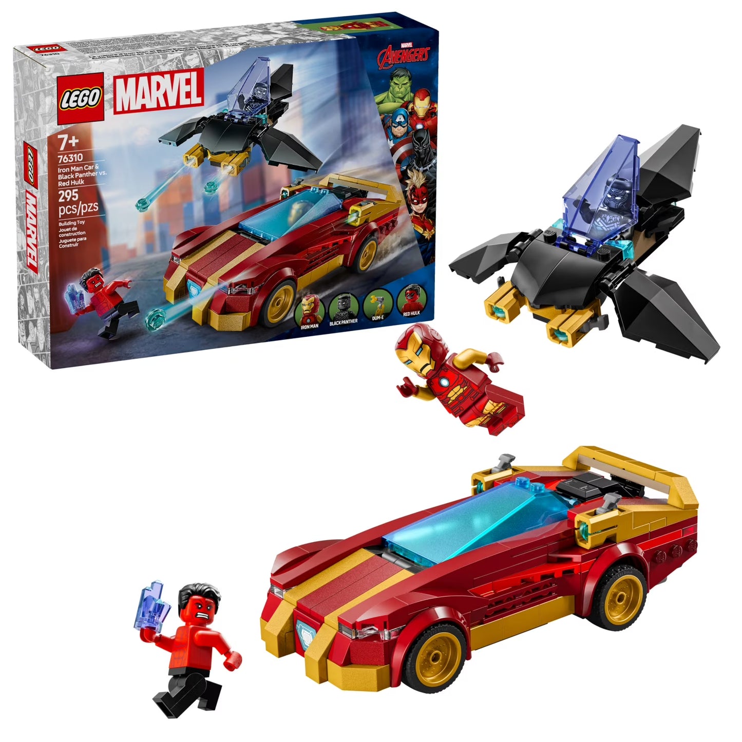 LEGO Marvel Iron Man Car & Black Panther vs. Red Hulk Building Toy