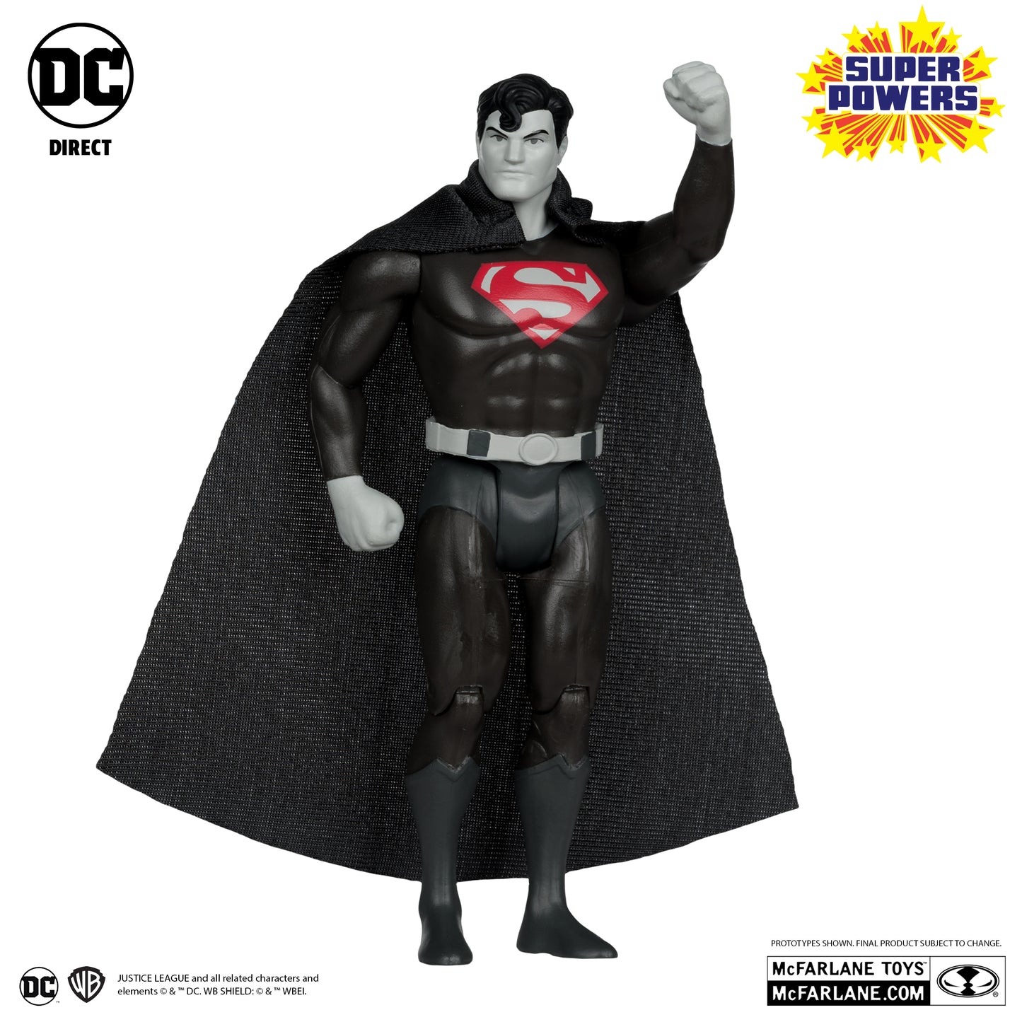 DC Super Powers Batman, Superman & Wonder Woman Black & White Accent Edition Gold Label 3pk SDCC Exclusive