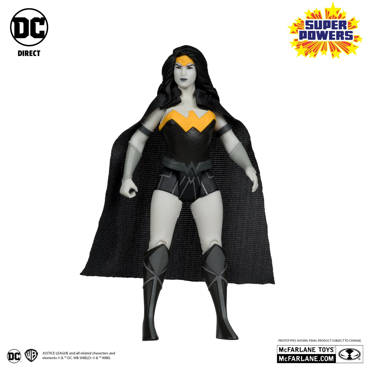 DC Super Powers Batman, Superman & Wonder Woman Black & White Accent Edition Gold Label 3pk SDCC Exclusive