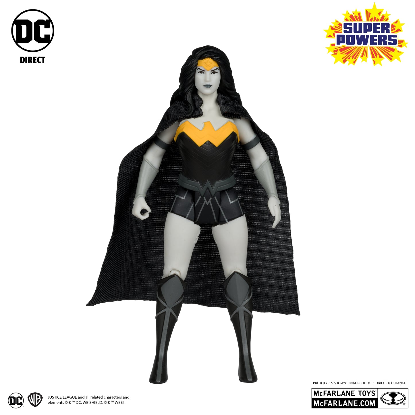 DC Super Powers Batman, Superman & Wonder Woman Black & White Accent Edition Gold Label 3pk SDCC Exclusive