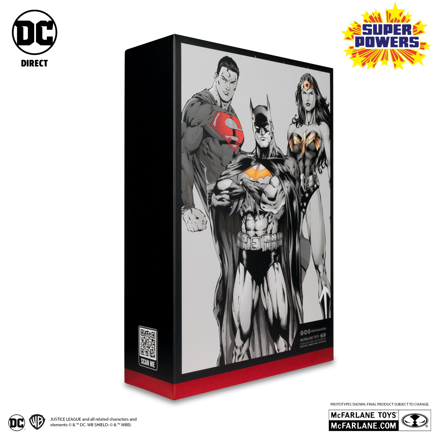 DC Super Powers Batman, Superman & Wonder Woman Black & White Accent Edition Gold Label 3pk SDCC Exclusive