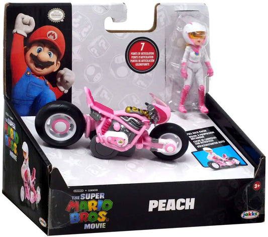 Super Mario Bros. The Movie Pull Back Racers Peach 3-Inch Figure & Vehicle