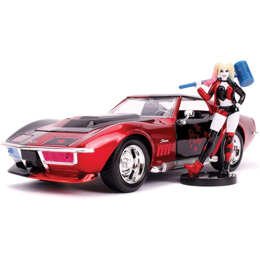 Jada DC 1969 Chevy Corvette Stingray 1/24 Diecast Vehicle With Harley Quinn Figure