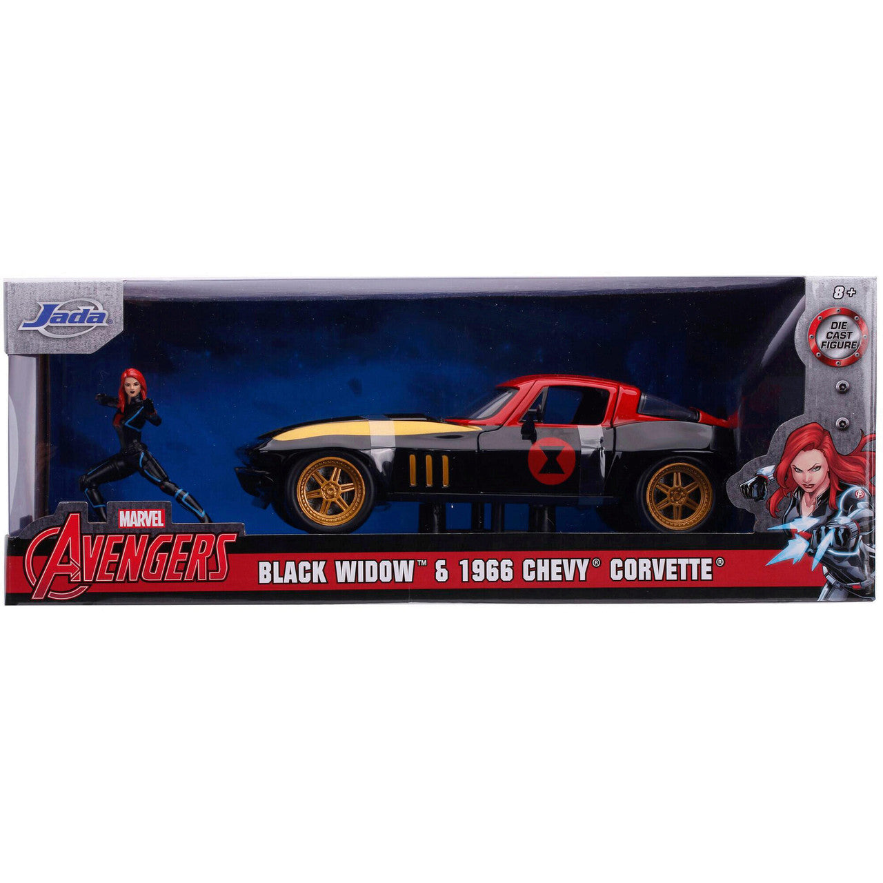 Jada Marvel 1966 Corvette 1/24 Diecast Vehicle With Black Widow Figure