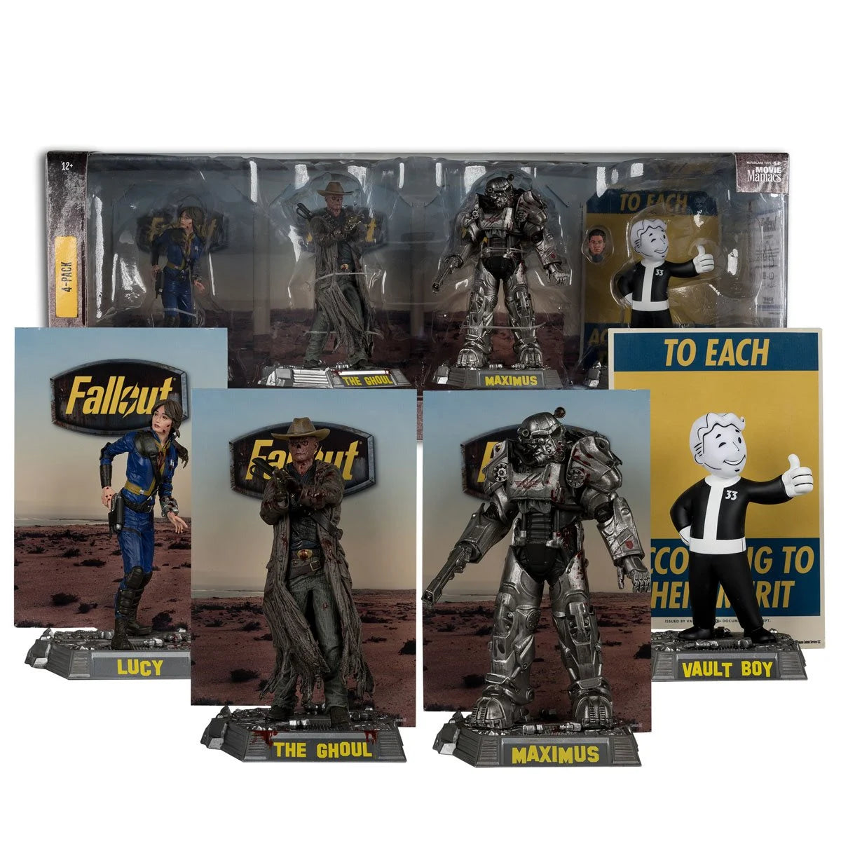 Fallout Movie Maniacs Lucy, Maximus, The Ghoul, and Vault Boy 6-Inch Posed Figure 4-Pack